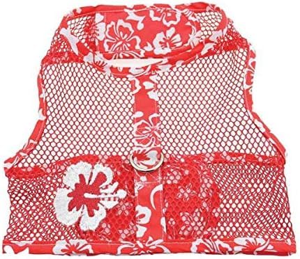 Cool Mesh Dog Harness - Dog Vest For Pets, Simple Step In And Go Design, Harness For Dogs With Leash, Hawaiian Hibiscus Red, Sma
