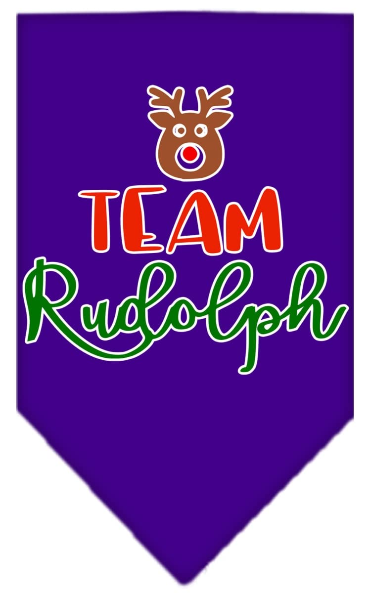 Christmas Pet and Dog Bandana Screen Printed, &quot;Team Rudolph&quot; Purple Large