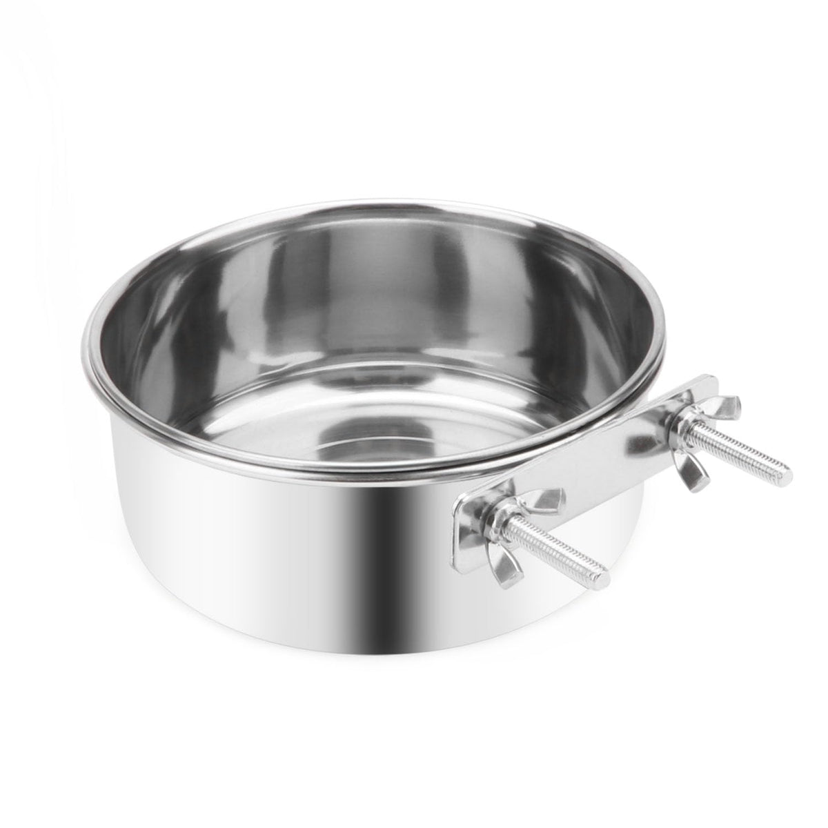 Pet Food Water Bowl with Clamp Holder Stainless Steel Coop Cup Hanging Feeder for Dog Bird Parrot Cat Rabbit (L)