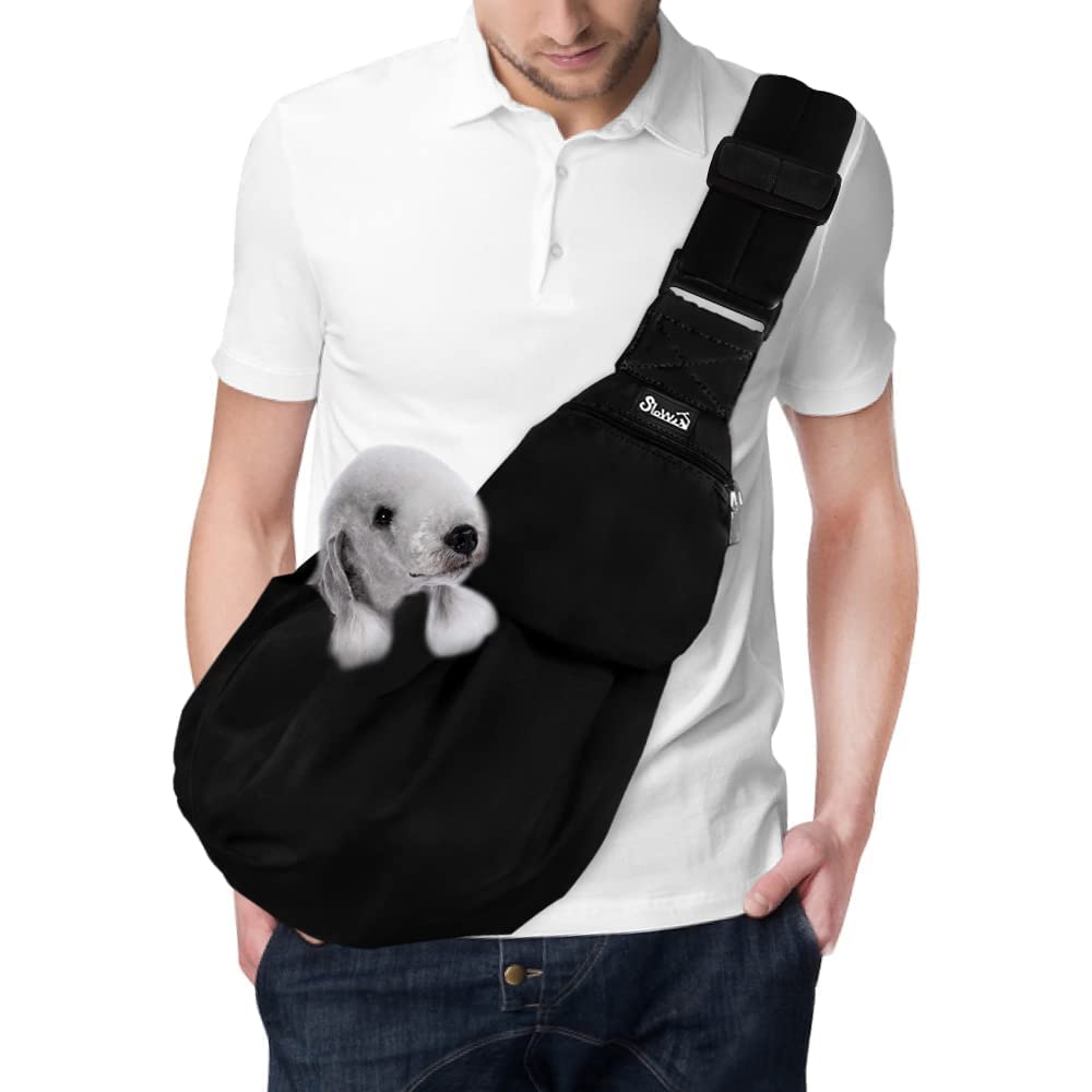 Lukovee Pet Sling, Hand Free Dog Sling Carrier Adjustable Padded Strap Tote Bag Breathable Cotton Shoulder Bag Front Pocket Safe