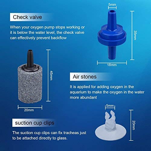 Shappy 6.5 Feet/20 Feet Aquarium Air Pump Accessories Standard 2' Aquarium Air Tubing For Fish Tank Contains Air Stones,Check Valves,Suction Cups,Straight Connectors,T-Connectors (12 Accessories)