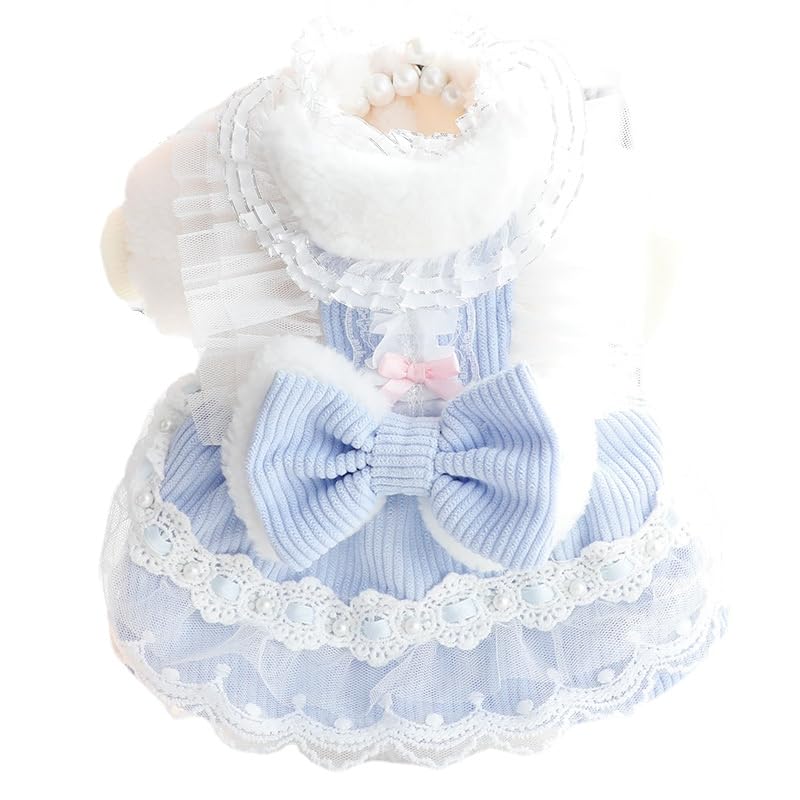 Aza Dog Princess Dresses For Small Dogs Lolita Clothes Lace Costume Bow Pet Girl Cute Coat Outfits Sunmmer Costumes (M,Blue)