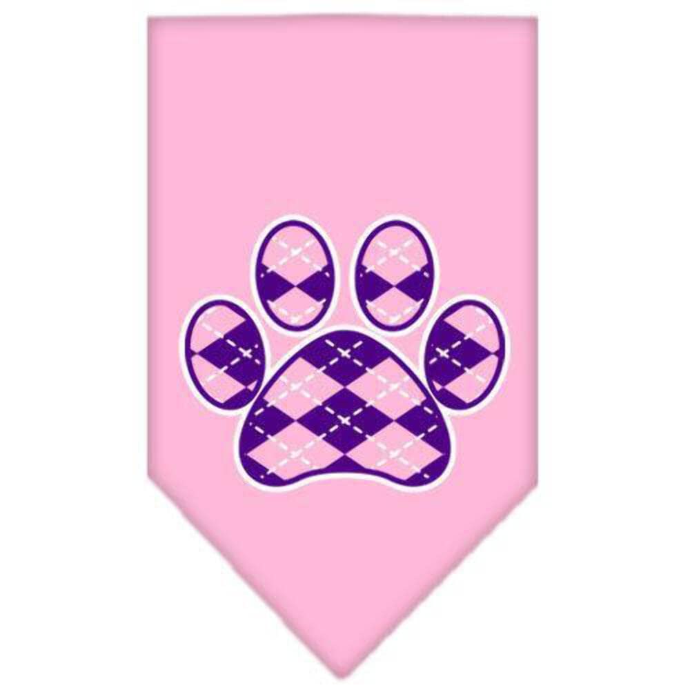 Pet and Dog Bandana Screen Printed, &quot;Purple Argyle Paw&quot; Navy Blue Small