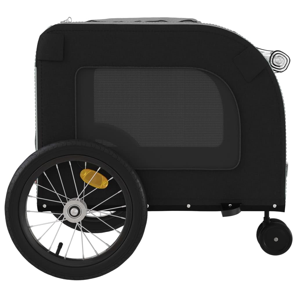 vidaXL Pet Bike Trailer - Black/Gray Iron Frame for Small Dogs & Pets - Oxford Fabric, PVC Cover, Reflectors, Flag - 24.8x47.6x25.6 inches