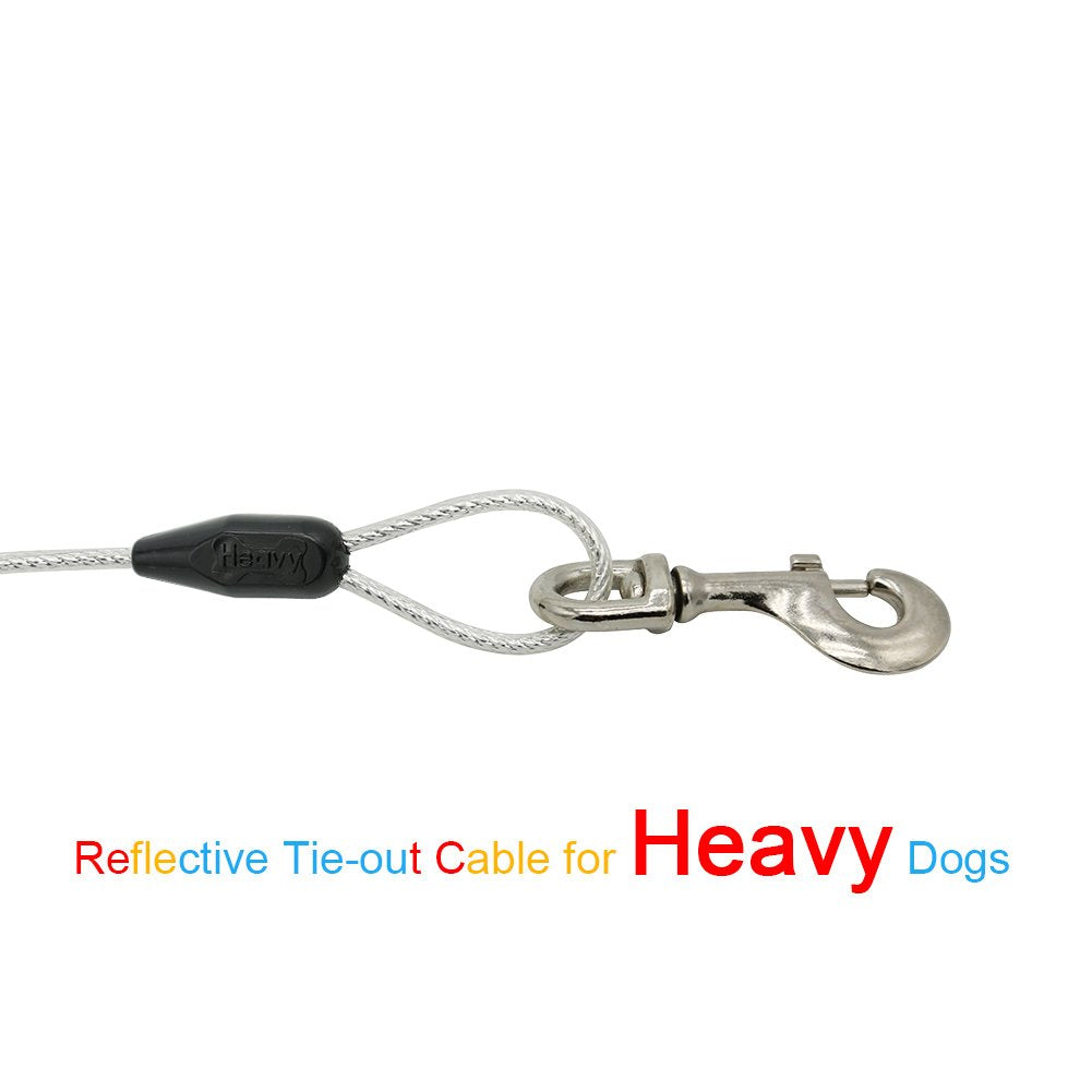 Petest 30Ft Reflective Tie-Out Cable For Heavy Dogs Up To 125 Pounds