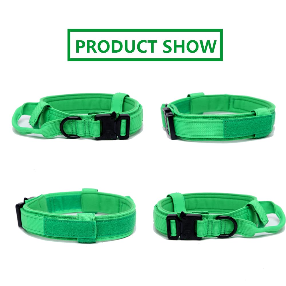 Xqpetlihai Tactical Dog Collar Military Dog Collar Adjustable Nylon Dog Collar Heavy Duty Metal Buckle With Handle For Dog Training (Bright Green,Xxl)
