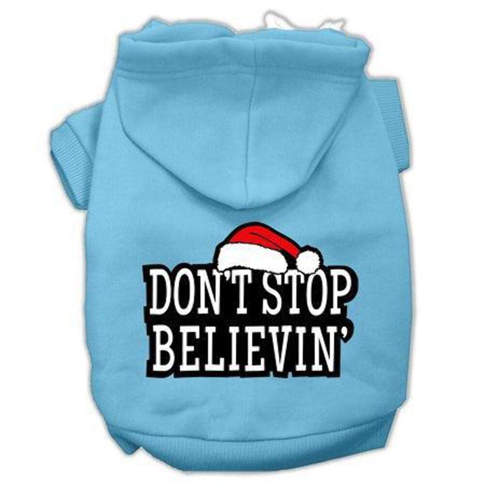 Christmas Pet Dog & Cat Hoodie Screen Printed, Don't Stop Believin Baby Blue XL (14-20 lbs.)
