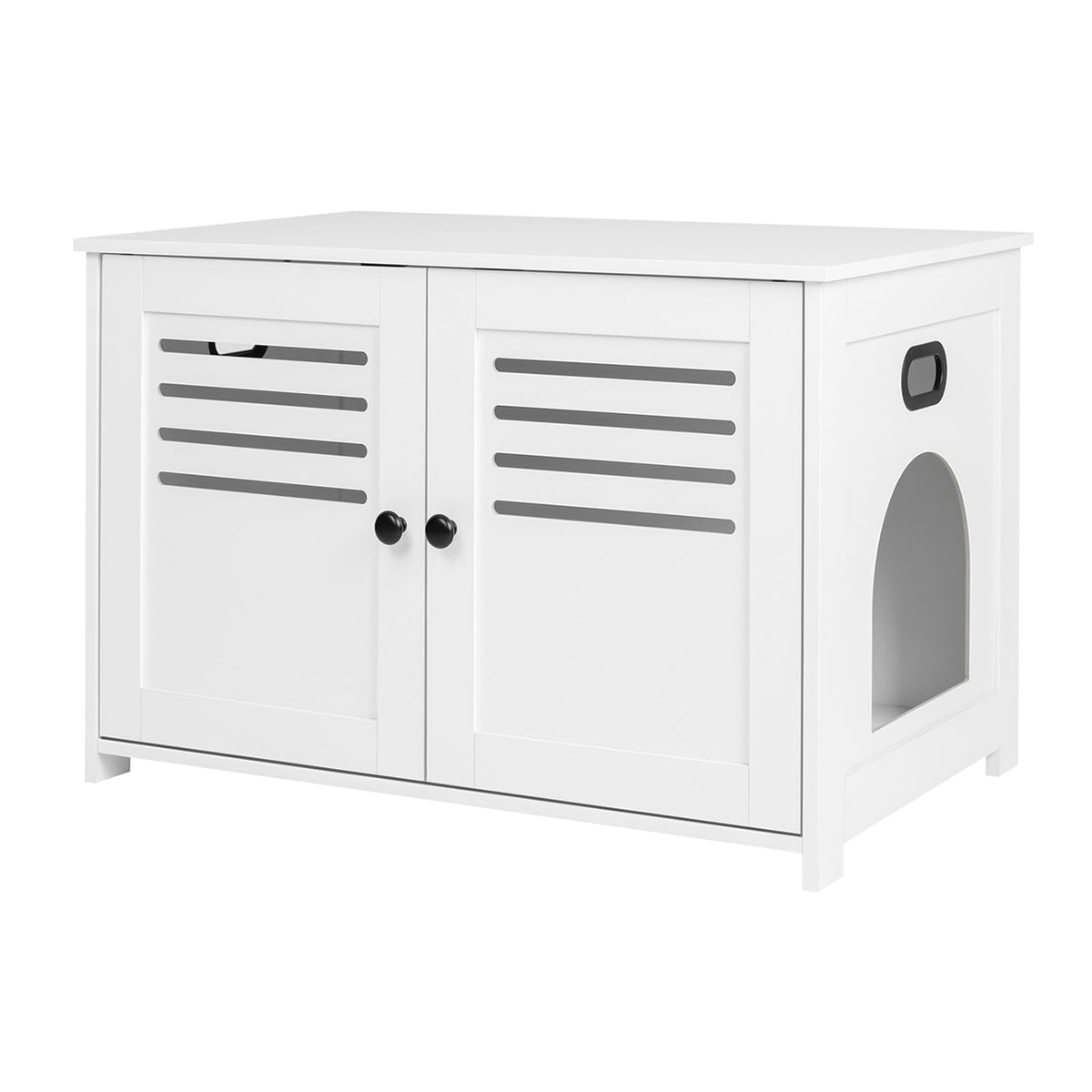 Dinzi Lvj Litter Box Enclosure, Cat Litter House With Louvered Doors, Entrance Can Be On Left Or Right, Large Hidden Cat Washroom For Most Of Litter Box, Cat Furniture Cabinet, White