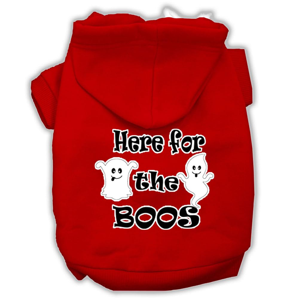 Halloween Pet, Dog & Cat Hoodie Screen Printed, 'Here For The Boos' Red Xs (0-3 Lbs.)