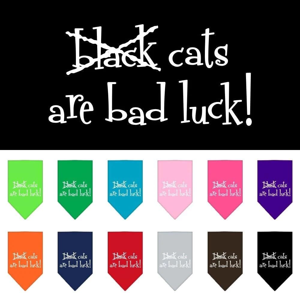 Halloween Pet and Dog Bandana Screen Printed, Black Cats are Bad Luck Cocoa Large