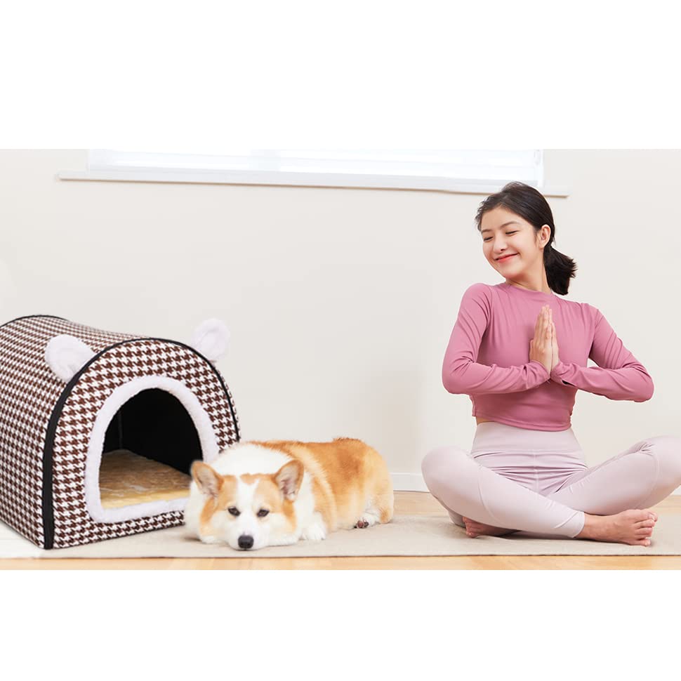 Dog Bed Or Cat Bed,2 Ways To Use,Indoor Pet House With Fluffy Mat,Removable And Washable Cover,Non-Slip Bottom,For Medium Dogs A