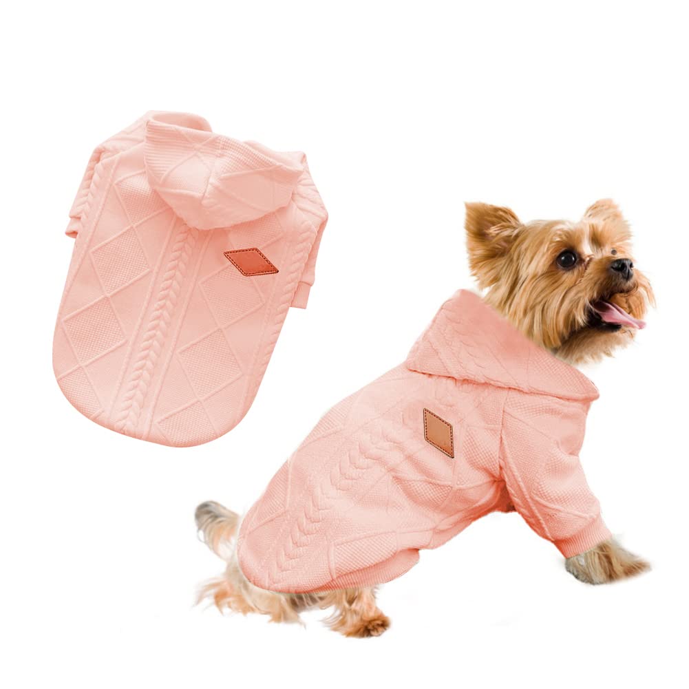 Feimax Dog Sweater Hooded Pet Sweaters With Zipper Cat Warm Sweatshirt Winter Hooded Coat Clothes Puppy Customes Knitwear Clothing Apparel For Small Medium Dogs Cats (X-Small, Pink)