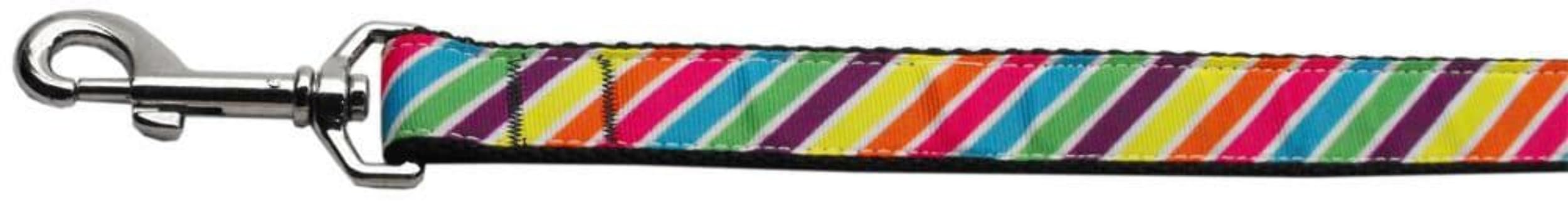 Pet Dog & Cat Nylon Collar or Leash, &quot;Striped Rainbow&quot; MD Narrow Collar