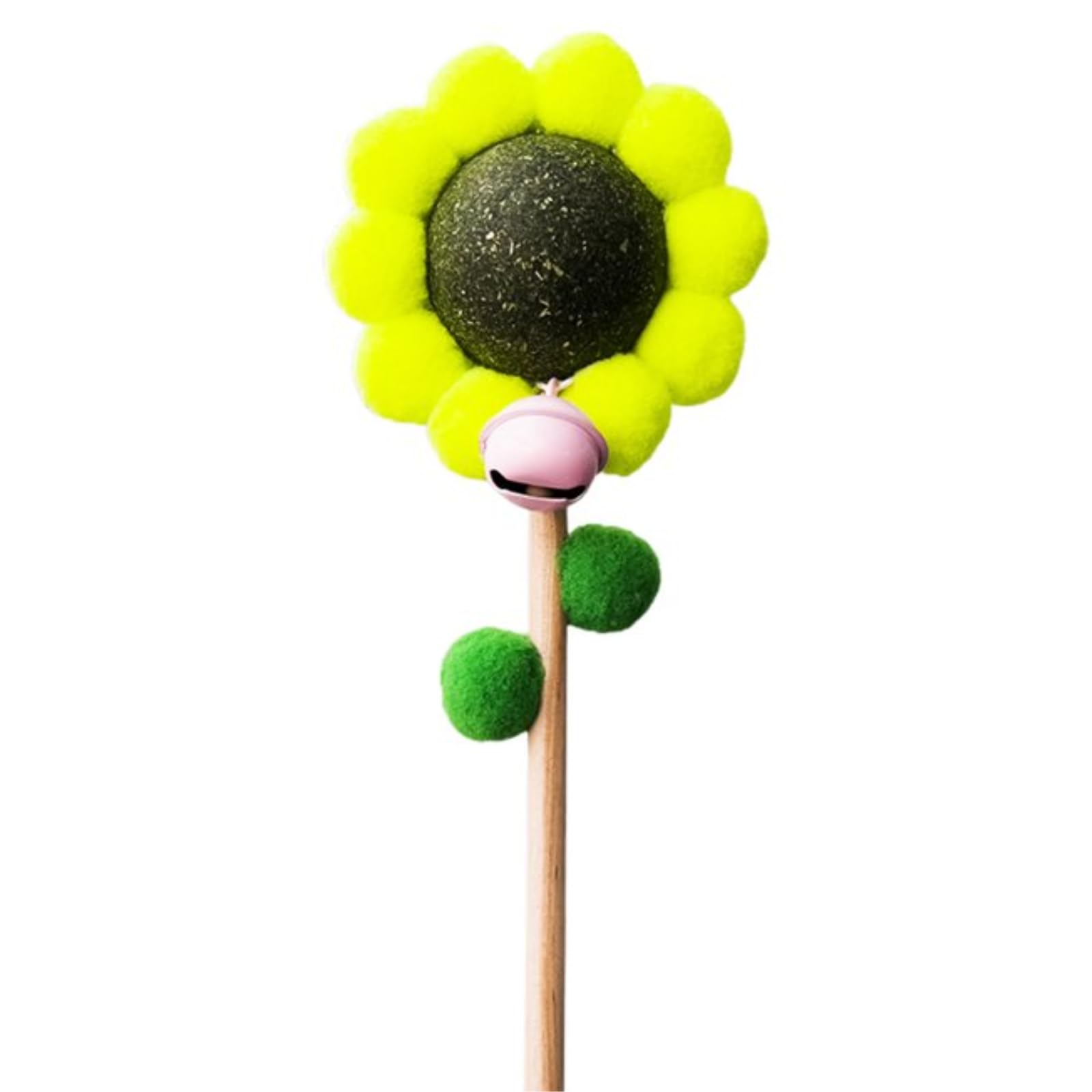 Emily Pets Cat Teaser Wand With Bell Pompom Flower Shape Wooden Handle Promote Digestion Natural Materials Kitten Food Edible Ca