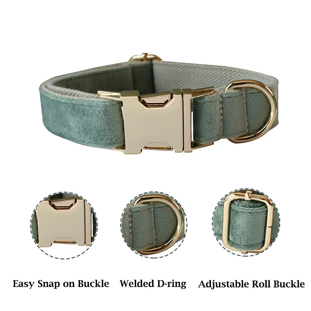 Jay D.L Dog Collar And Leash Set,Soft & Comfy Velvet Dog Collars With Heavy Duty Metal Buckle And Matching Lead Adjustable For S