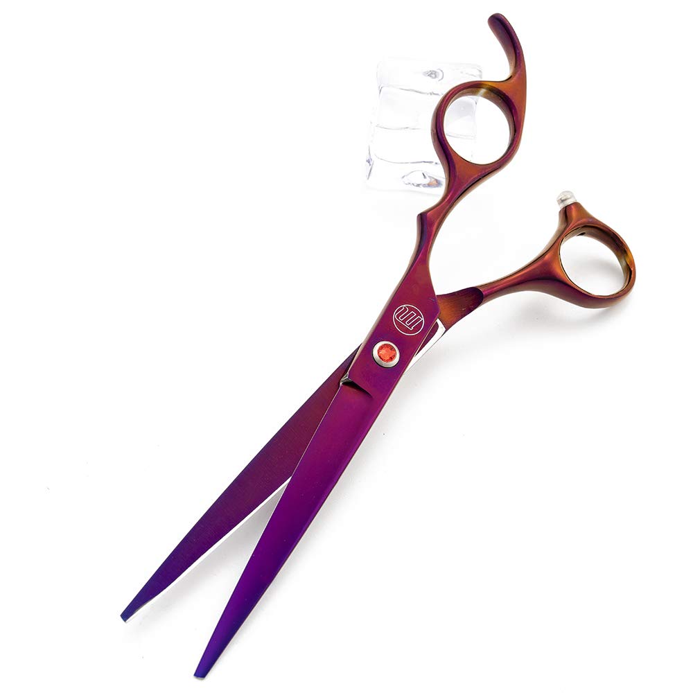Moontay Professional 7.0' Dog Grooming Scissors Set, 4-Pieces Straight, Upward Curved, Downward Curved, Thinning/Blending Shears For Dog, Cat And Pets, Jp Stainless Steel, Purple