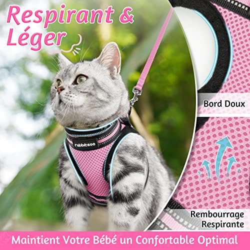 Rabbitgoo Cat Harness And Leash Set For Walking Escape Proof, Adjustable Soft Kittens Vest With Reflective Strip For Cats, Comfortable Outdoor Vest, Pink, M