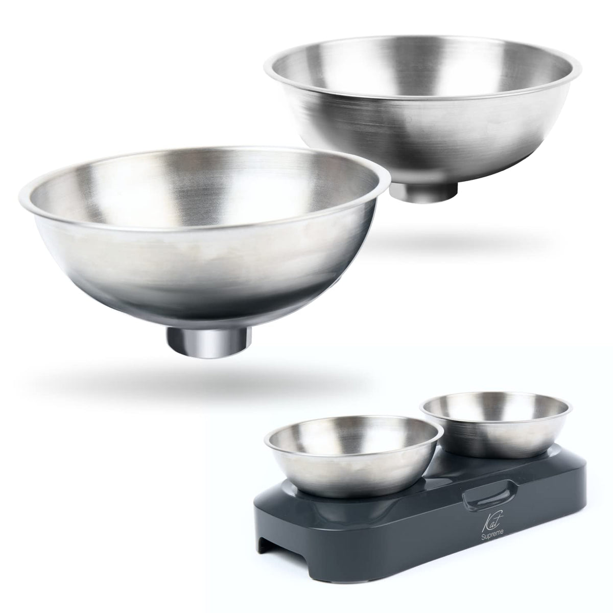 Katsupreme Raised Cat Food Bowls - Two Replacement Bowls Set, Elevated Tilted Bowls, Stainless Steel Bowls, Cat Feeding Bowls (2 Pcs)