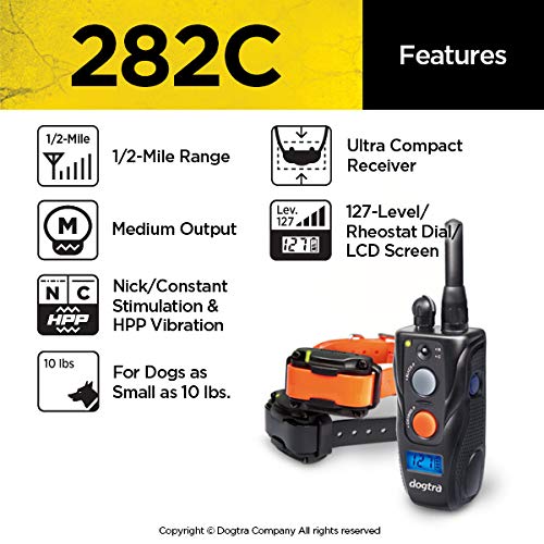 Dogtra 282C Remote Training E-Collar For 2 Dogs - 1/2 Mile Range, Waterproof, Electric Dog Collar For Obedience Training Of Smal