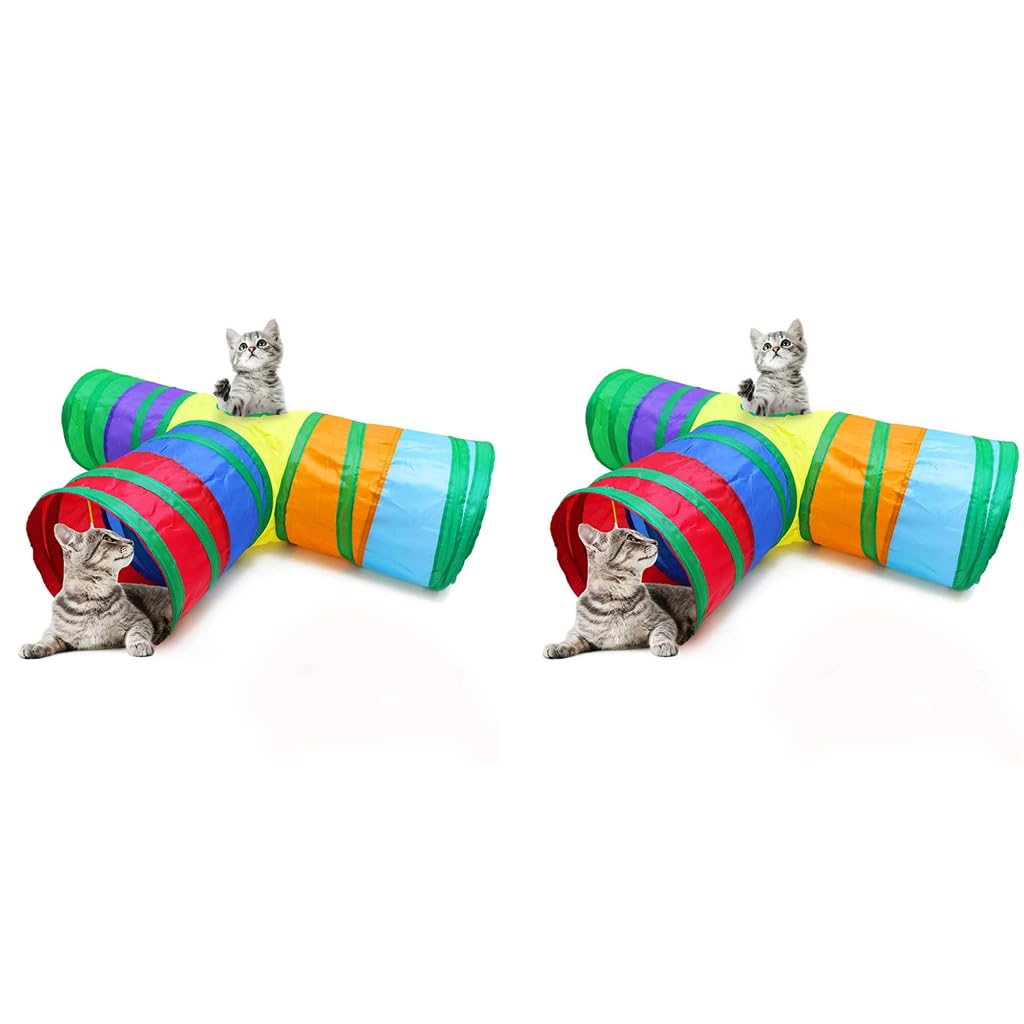 Qpets 3 Way Rainbow Cat Tunnel Toys For Small Cats Pet Tube Collapsible Play Kitten Playing Indoor Outdoor Kitty Puppy Puzzle Ex
