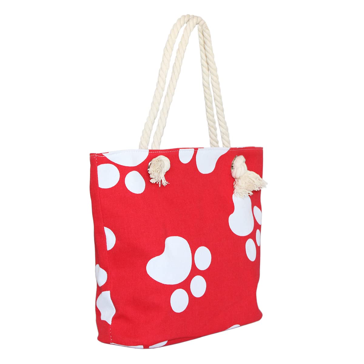 Premium Dog Cat Puppy Kitty Animal Paws Print Canvas Tote Shoulder Bag Handbag, Red