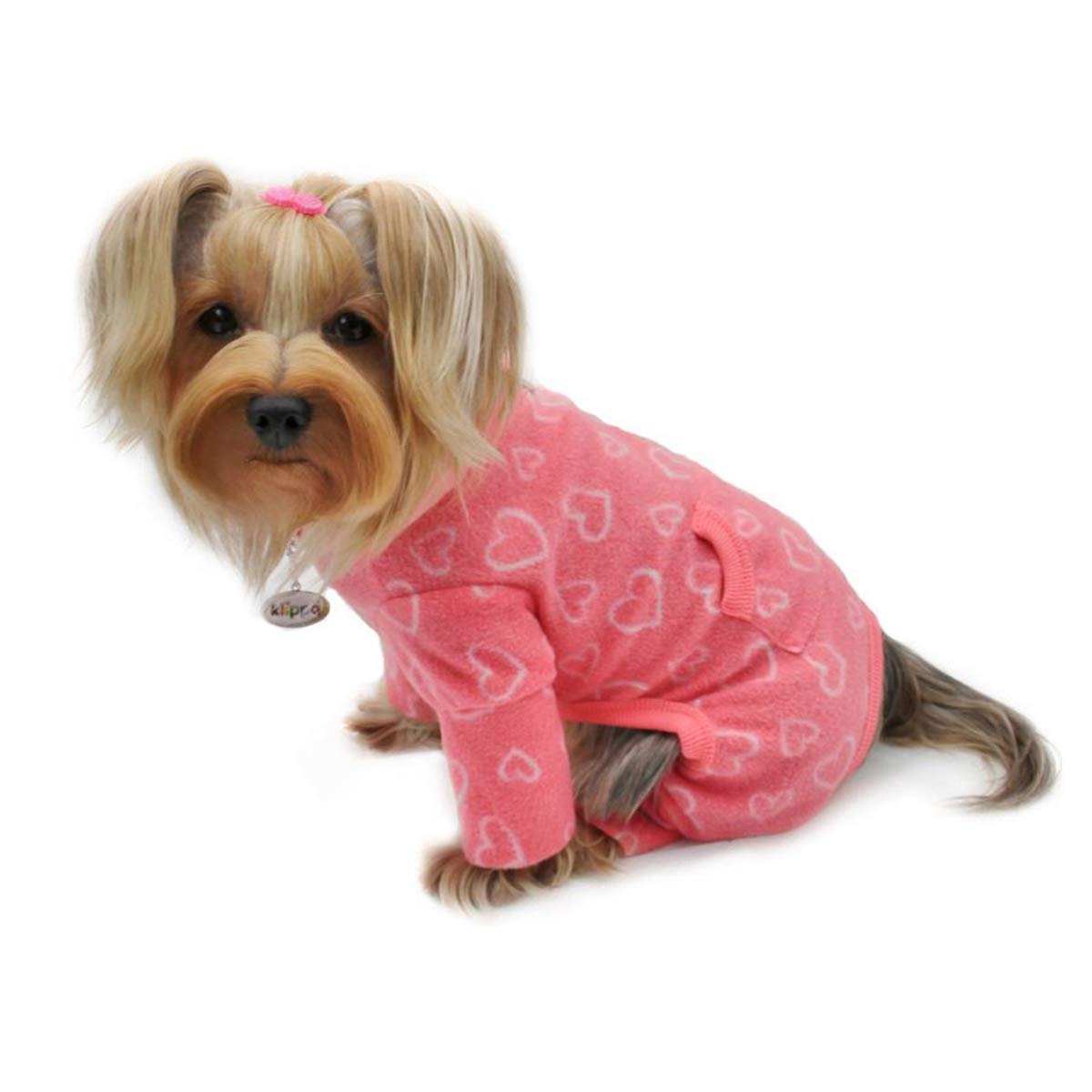 Klippo Dog/Puppy Blush of Love Fleece Turtleneck Pajamas/Bodysuit/Loungewear/Coverall/Jumper/Romper for Small Breeds (L)