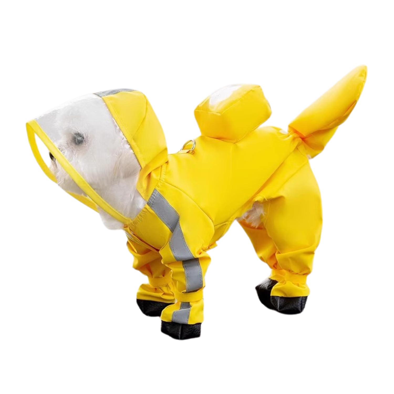 Harikaji Small Dog Raincoat, Tail-Protect Feet Cover Waterproof Dog Rain Jacket For Puppy (Yellow, L)