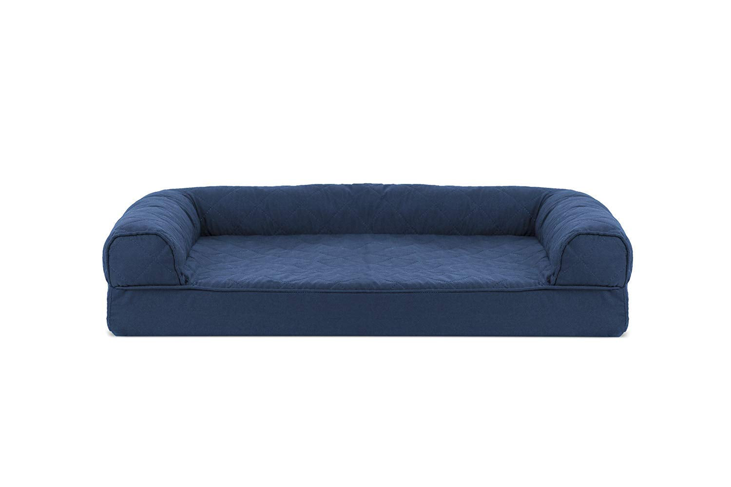 Furhaven Orthopedic Dog Bed For Medium/Small Dogs W/ Removable Bolsters & Washable Cover, For Dogs Up To 35 Lbs - Quilted Sofa - Navy (Blue), Medium