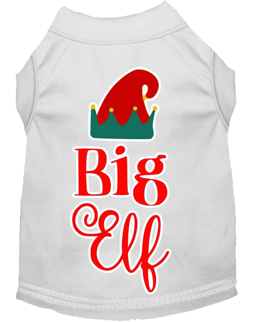 Christmas Pet Dog & Cat Shirt Screen Printed, &quot;Big Elf&quot; White SM (3-6 lbs.)