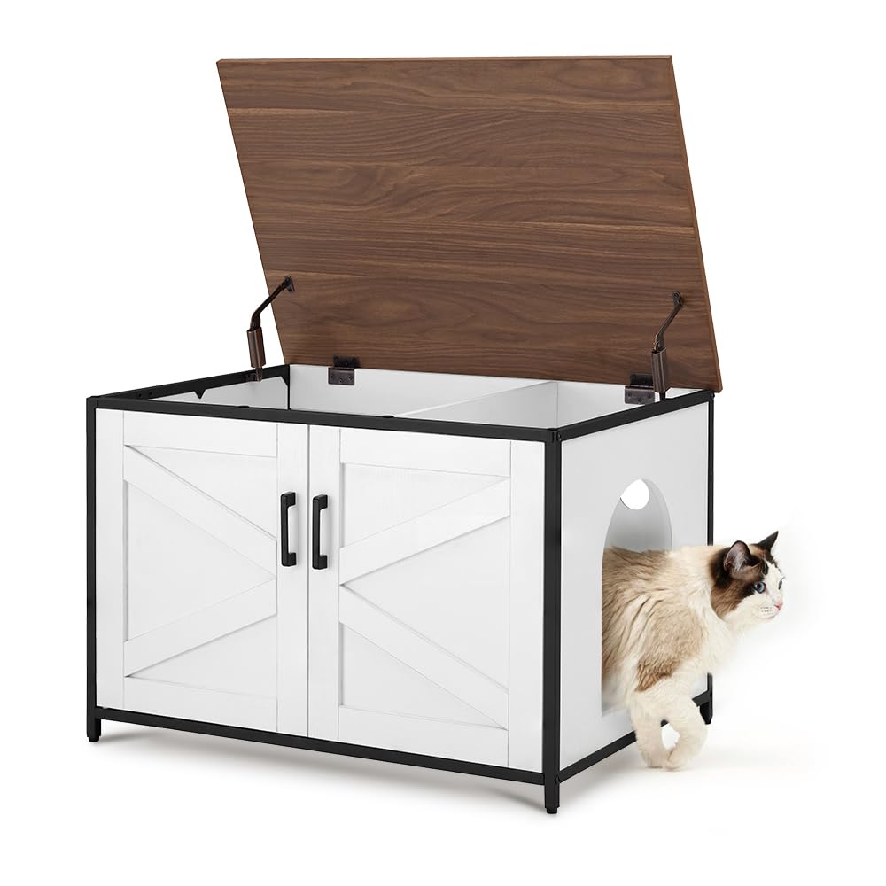 unipaws Extra Large Cat Litter Box Enclosure Furniture with Top Opening, XL Washroom Bench for Cats with Removable Divider, Jumb