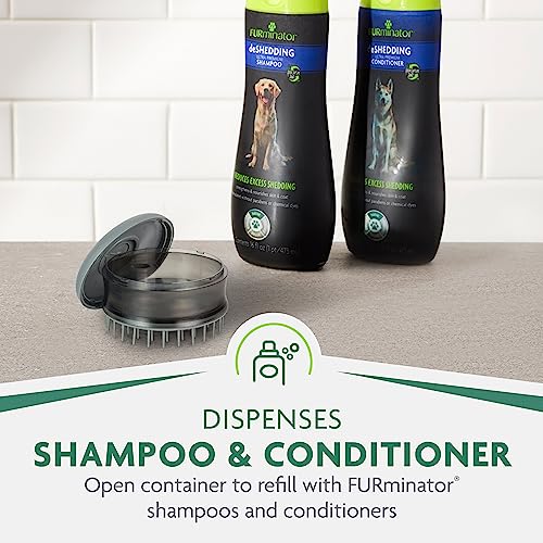 Furminator Bathing Brush, Dog Bath Brush, Loosens Pet Hair, Dispenses Shampoo And Conditioner, Gray
