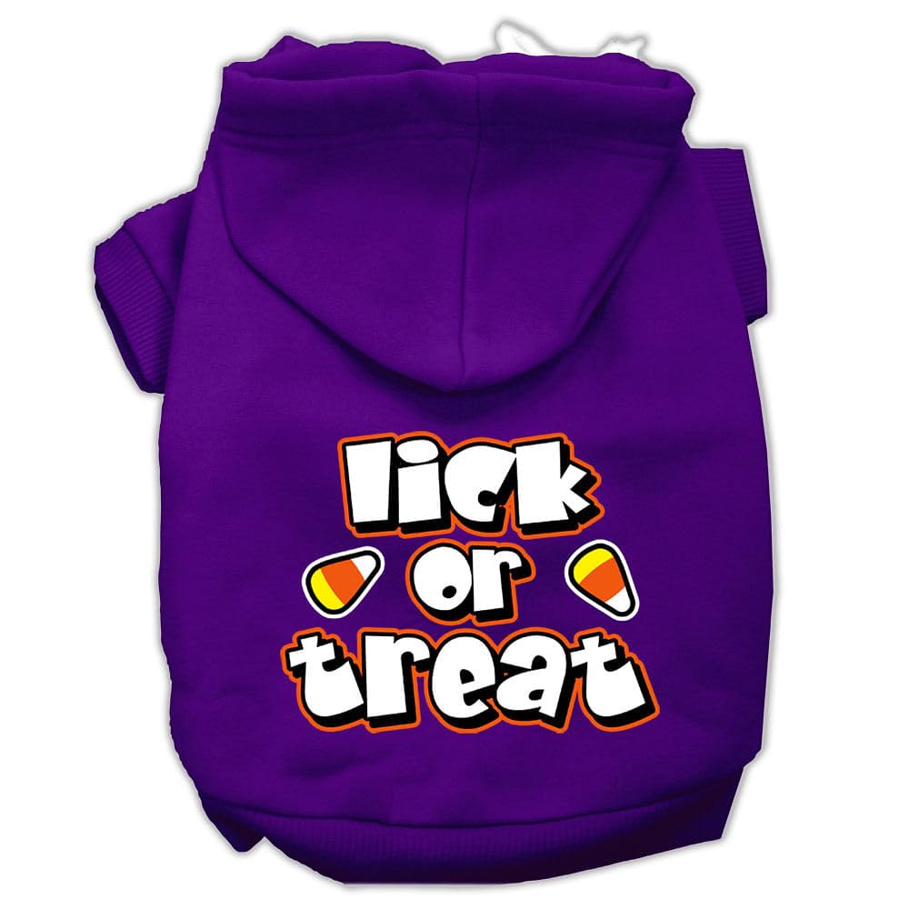 Halloween Pet, Dog & Cat Hoodie Screen Printed, 'Lick Or Treat' Purple Lg (10-14 Lbs.)