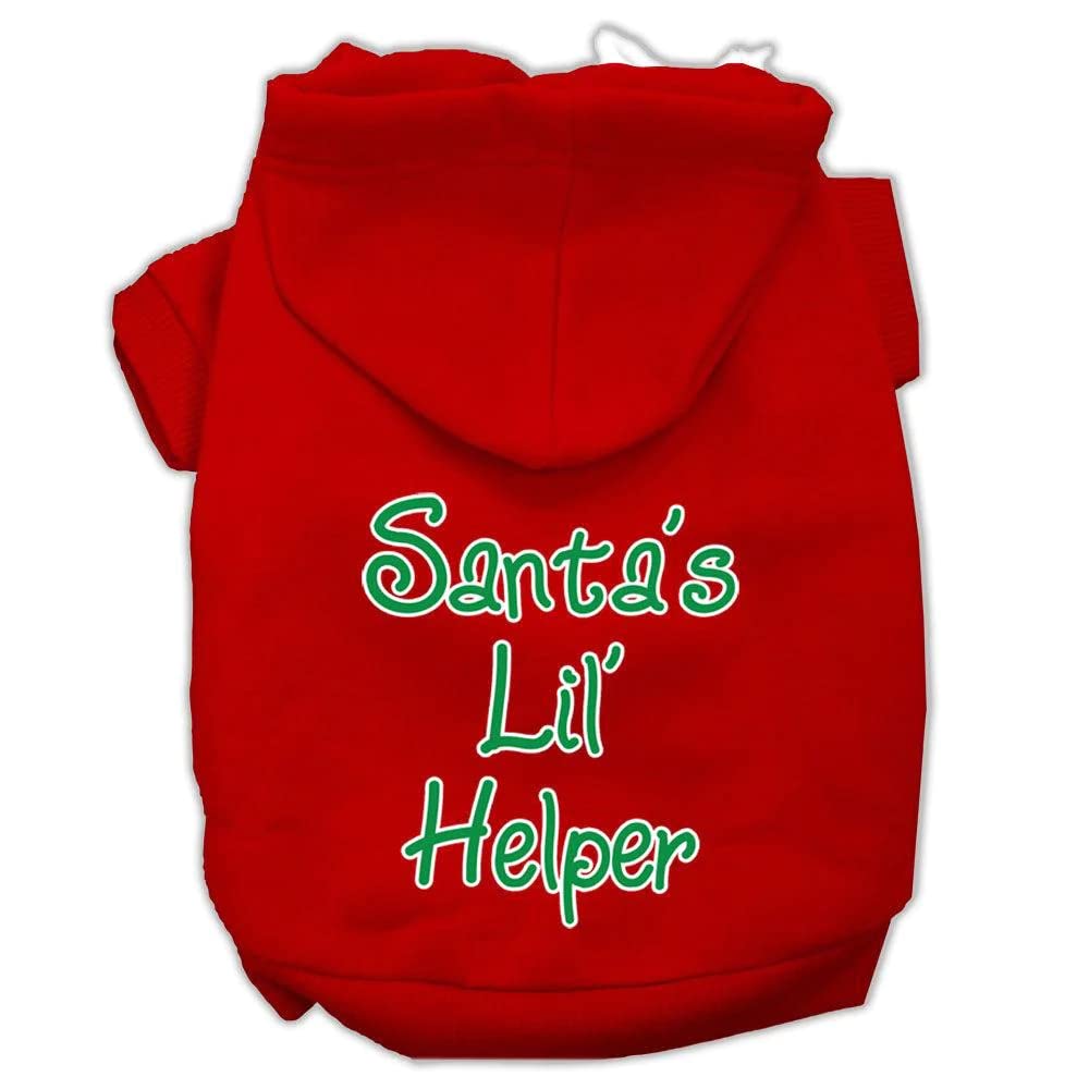Christmas Pet Dog & Cat Hoodie Screen Printed, Santa's Lil Helper Red LG (10-14 lbs.)