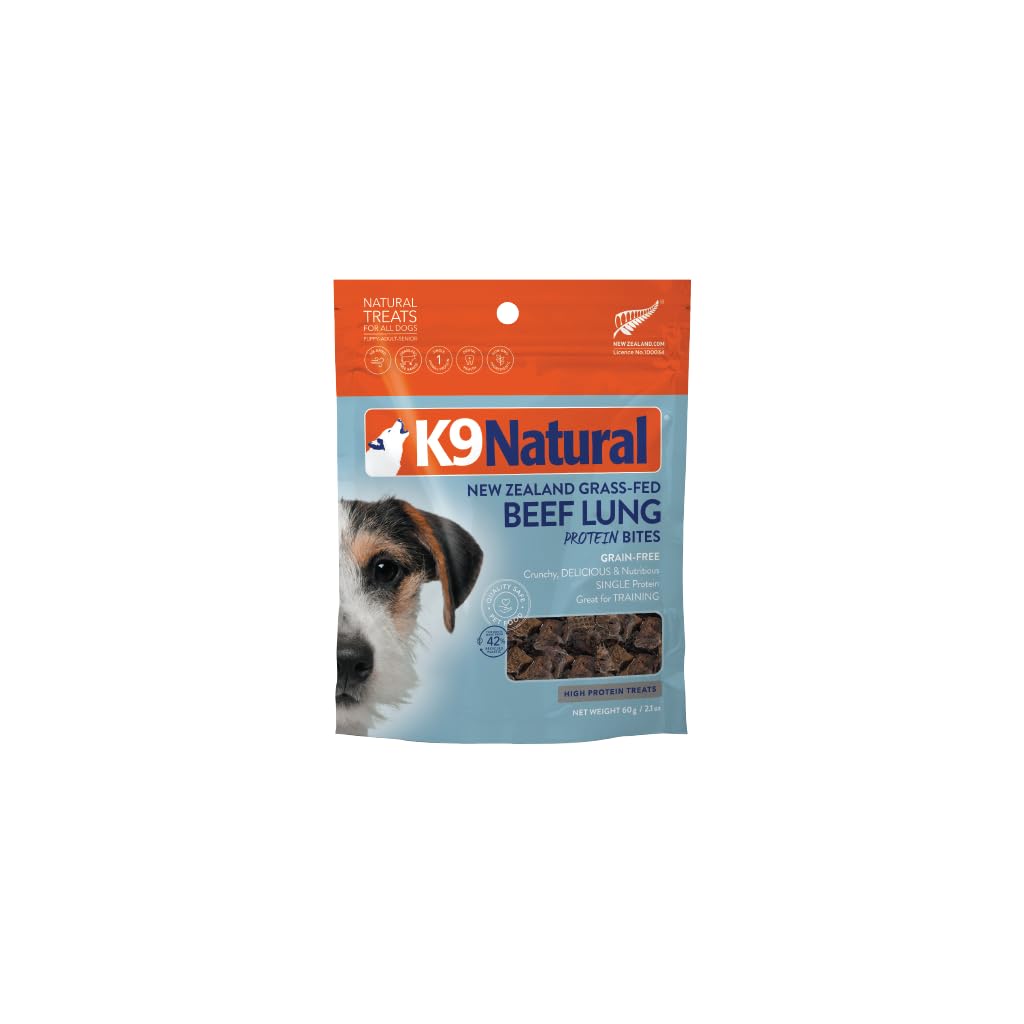 K9 Natural - Grain Free Air Dried Dog Treat Protein Bites - Beef Lung, 2.1oz