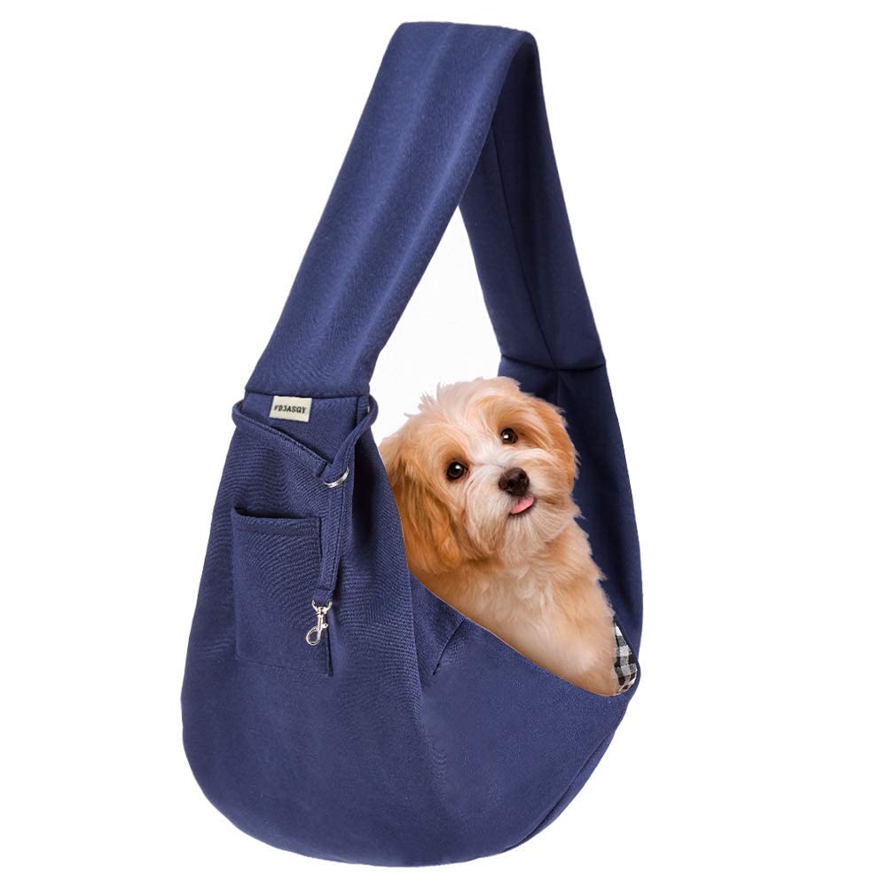 Fdjasgy Small Pet Sling Carrier-Hands Free Reversible Pet Papoose Bag Tote Bag With A Pocket Safety Belt Dog Cat For Outdoor Travel Benzo Blue