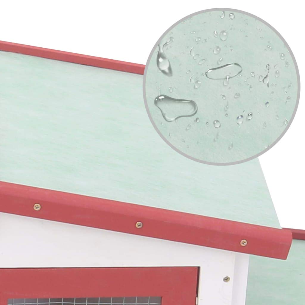 Vidaxl Outdoor Large Red And White Rabbit Hutch - Dual Tier Wooden Hutch With Lockable Doors, Asphalt Roof, And Removable Tray For Rabbits And Small Animals