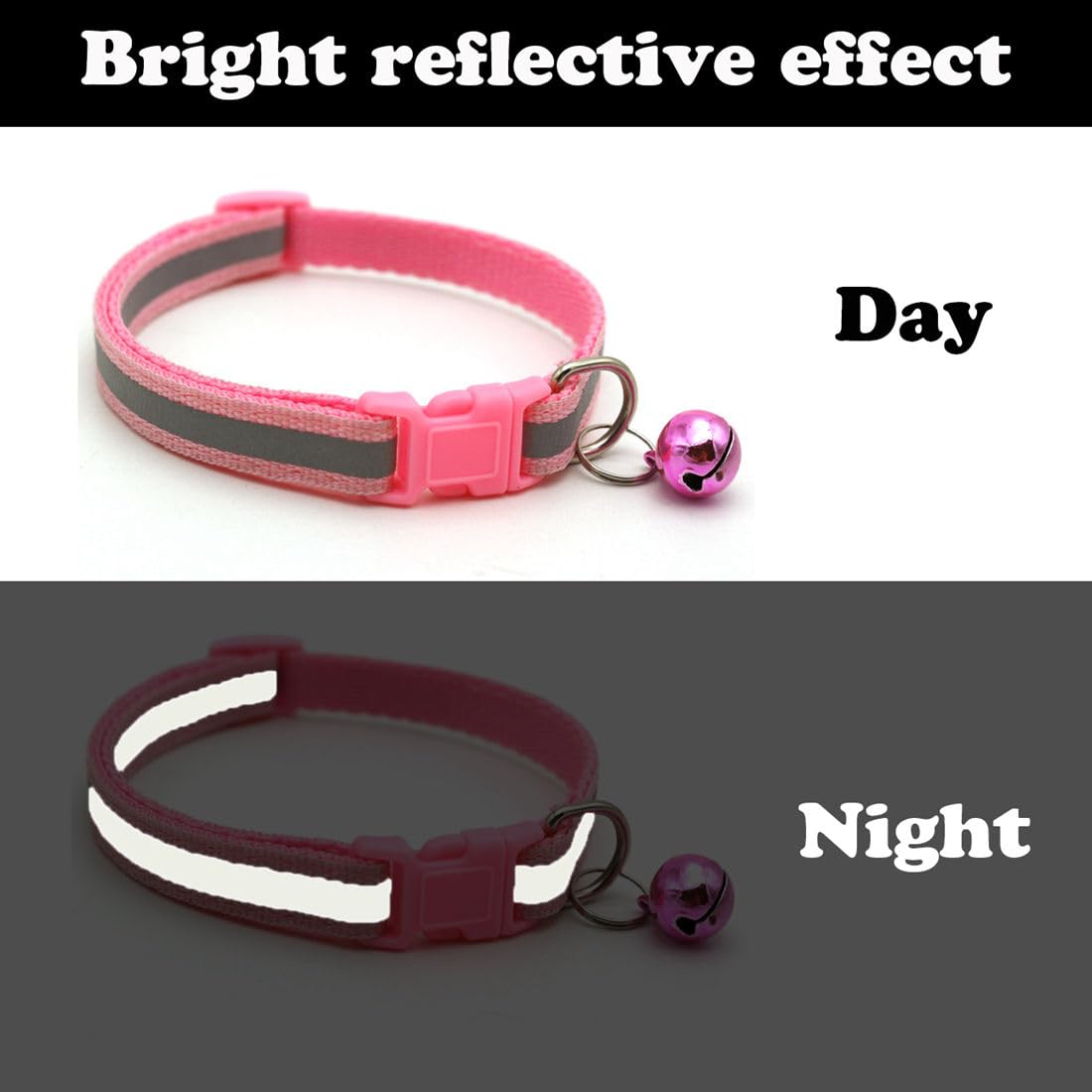 Pink Dog Collar For Small Dogs With Bell, 2-Pack Basic & Reflective Girl Puppy Collar With Bells For Xxs Xs Small Pet Female Dog