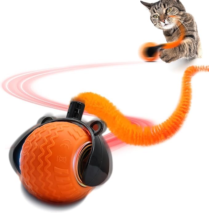 Kutkut Interactive Cat Toy For Indoor Cats, Speedy Ball With Tail, Automatic Moving Cat Balls For Bored Indoor Adult Cats, 360Au