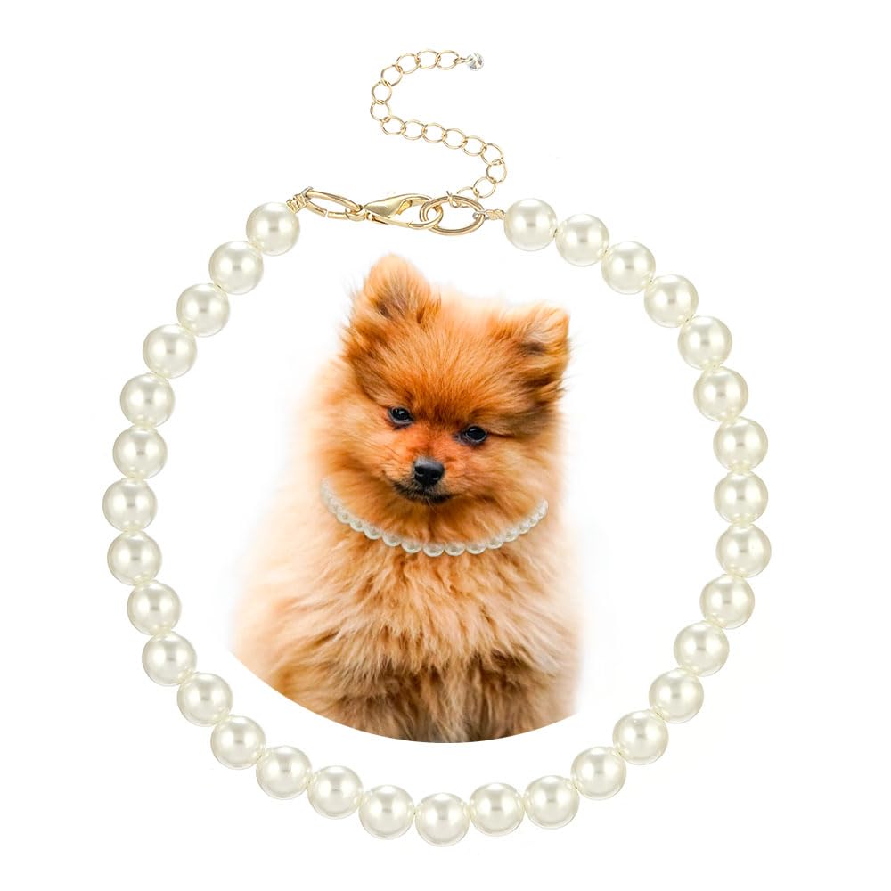 Madison Tyler Dog Pearl Necklace | Durable Dog Necklace | Cute Fashion Pet Collar For Dog | Light Pearl Jewelry Bold Puppy Acces