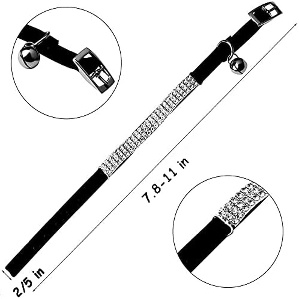 Chukchi Soft Velvet Safe Cat Adjustable Collar Bling Diamante With Bells,11 Inch For Small Dogs And Cats (Black)