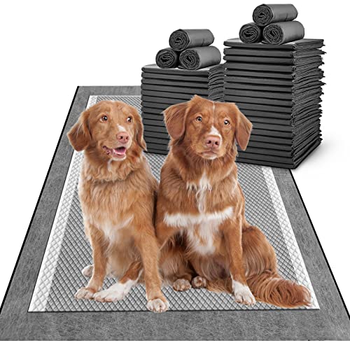 MIZOK 28x44in Carbon Pee Pads for Dogs Odor Control Charcoal Dog Pee Pads Heavy Absorbency for Up to 12 Cups Liquid Dog Pads wit