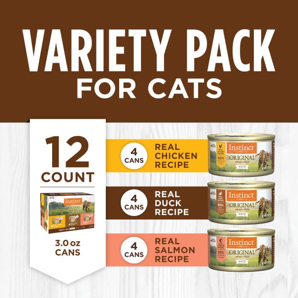 Instinct Original Grain Free Recipe Variety Pack Natural Wet Canned Cat Food by Natures Variety, 3 Ounce (Pack of 12)