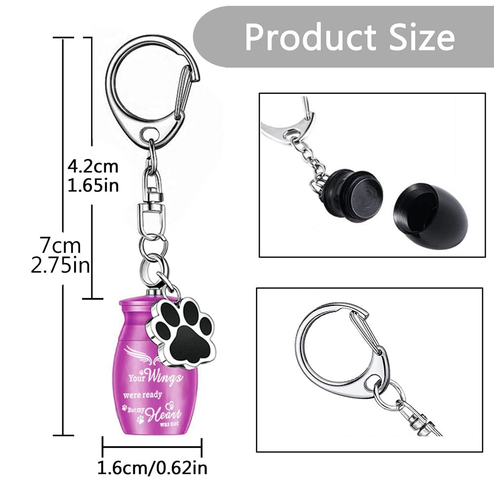 Weikui 4Pcs Pet Urns Keychain For Ashes Cremation Jewelry Dog Ashes Keepsake Keychain Pendant With Paw Print Memorial Urn Charm