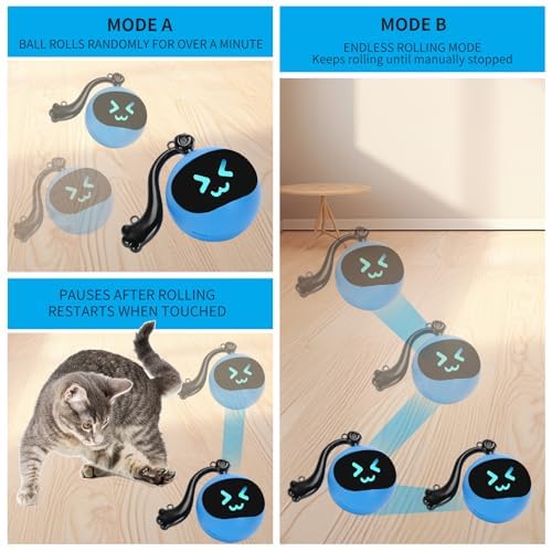 Goldsuccess Interactive Cat Toy Ball For Bored Indoor Adult Cats,Rechargeable Automatic Moving Mouse Chase Toy With Colourful Le