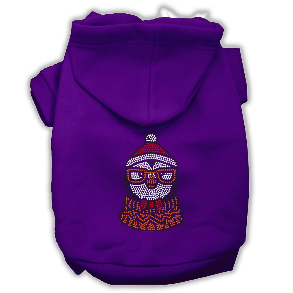 Christmas Pet Dog & Cat Hoodie Screen Printed, 'Hipster Penguin' Purple Lg (10-14 Lbs.)