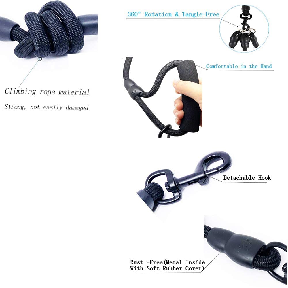 Heavy Duty 3 Dog Leash,3 Way Dog Leash No Tangle,Detachable 360° Swivel Device,Multiple Dog Leash With Padded Handle,For Walking And Training Two/Three Dog Leash(Black, L/30-130 Ibs)