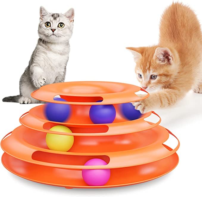 Woofy Tower Of Tracks Cat Toy With Moving Balls Pet Amusement Interactive Board Game Toys  Colour May Vary