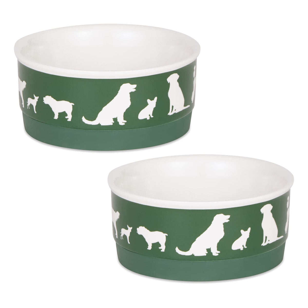 Bone Dry Ceramic Dog Food & Water Bowl Set, Removeable Non-Skid Ring Bottom, Microwave & Dishwasher Safe, Small, 4.25x2, Hunter Green, 2 Count