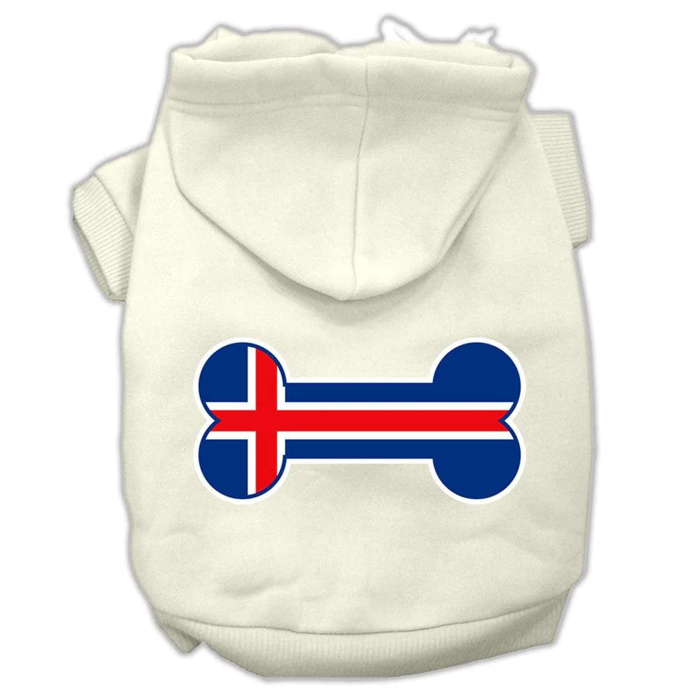 Mirage Pet Products Bone Shaped Iceland Flag Screen Print Pet Hoodies, Small, Cream