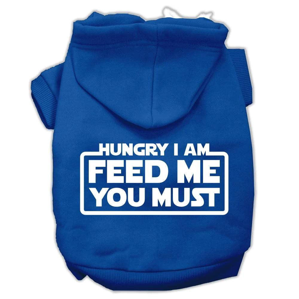 Pet, Dog & Cat Hoodie Screen Printed, Hungry I Am, Feed Me You Must Blue XL (14-20 lbs.)